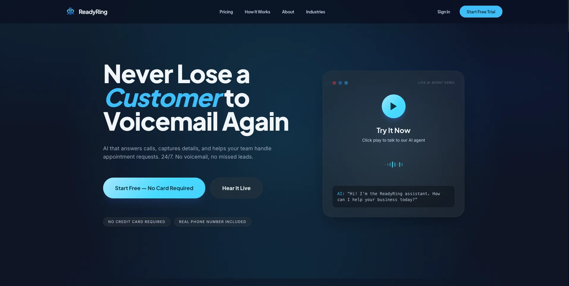 ReadyRing: AI voice receptionist, built by Jerry Hodges